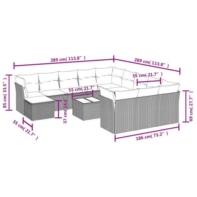 vidaXL - 13-delige - Loungeset - met - kussens - poly - rattan - beige