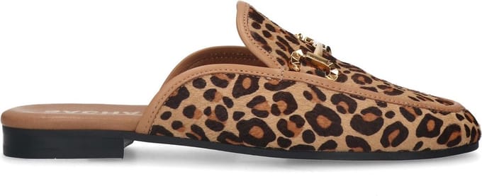 Sacha - Dames - Leopard slip on loafers met goudkleurige chain - Maat 36