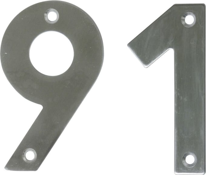 AMIG Huisnummer 91 - massief Inox RVS - 10cm - incl. bijpassende schroeven - zilver