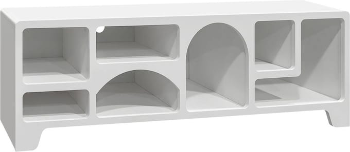 sweeek - 160cm wit hout effect organisch tv-meubel met 7 opbergvakken