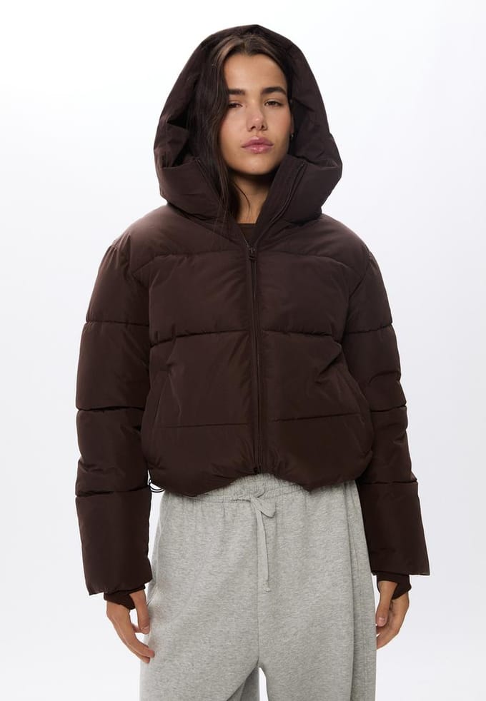 Stradivarius Basis gewatteerde jas met capuchon  Bruin S