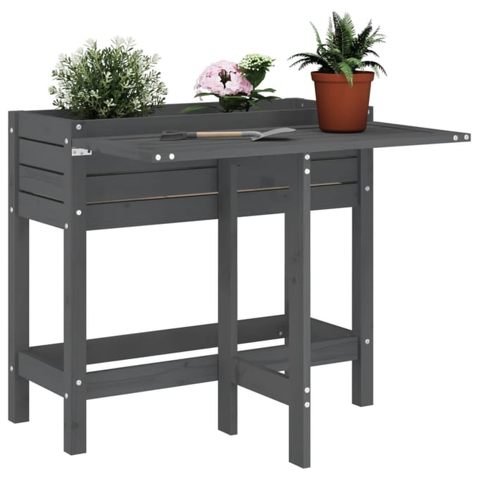 vidaXL - Plantenbak - met - inklapbaar - tafelblad - massief - grenenhout - grijs