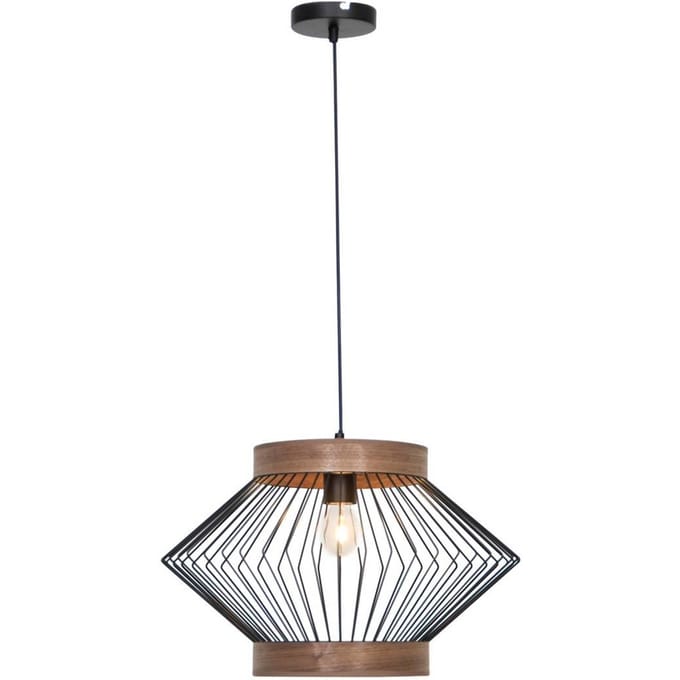Viokef Hanglamp Darling van staal en hout, hoekig