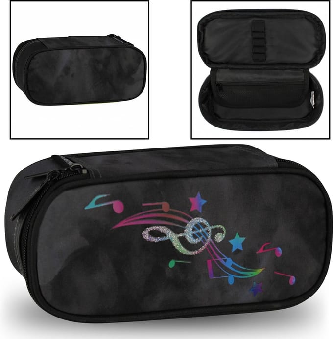 Zwarte Ovale Pennenbakje met Rits 22x6x10cm