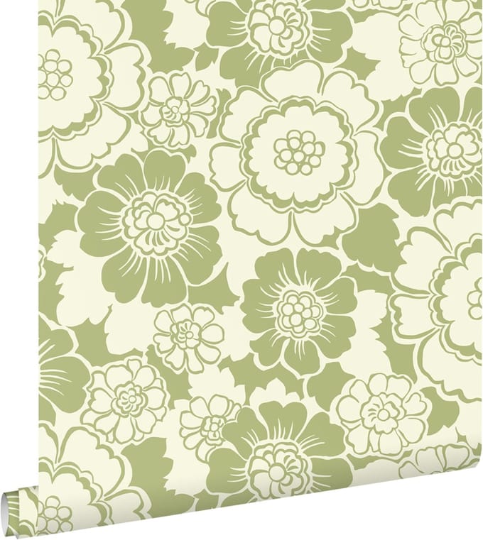ESTAhome behang retro bloemen groen - 50 x 900 cm - 131525