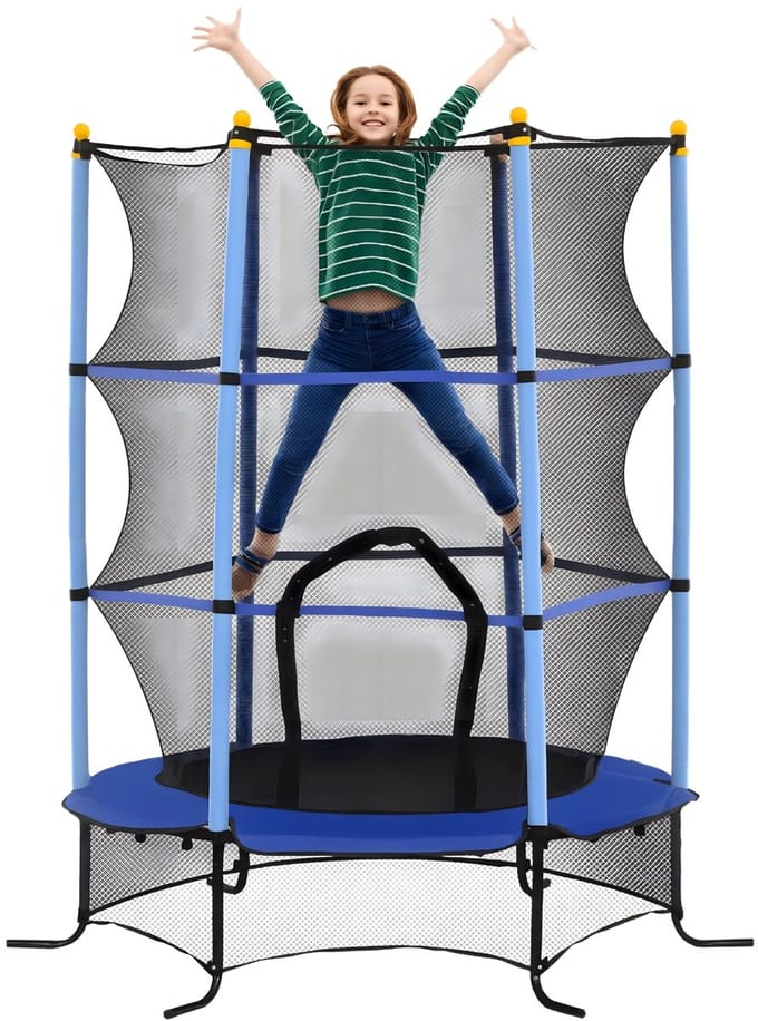Kindertrampoline Ø163 cm – Tuintrampoline voor Kinderen 3-10 Jaar – Blauw