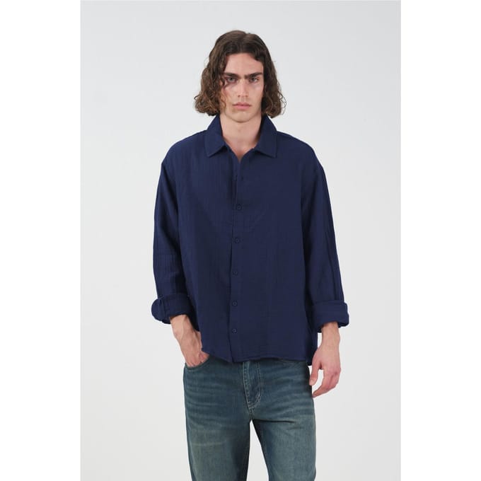 Heren Relaxed Fit Katoenen Langdellige Shirt
