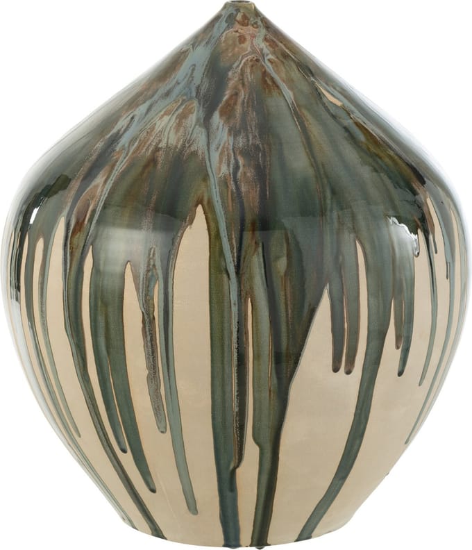 J-Line vaas Hoog Verf - keramiek - naturel/groen - 45 cm hoog