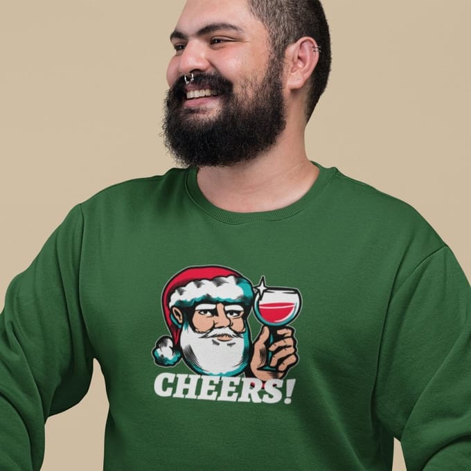 Foute Kersttrui Groen - Kerstman Cheers - Maat M - Kerstkleding voor dames & heren