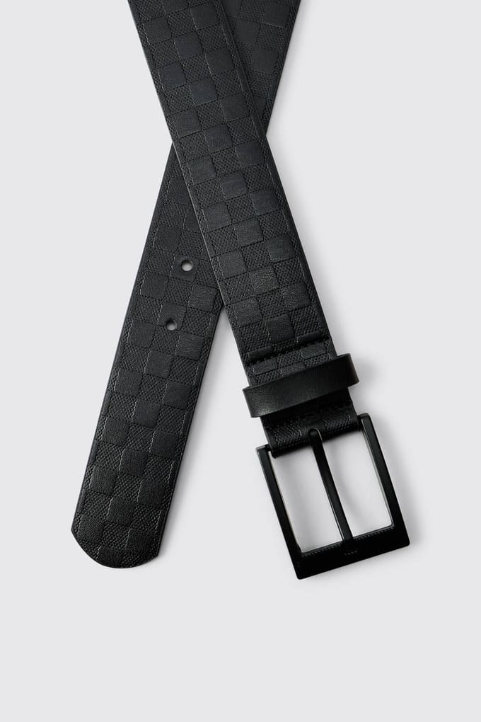 Riem Met Reliëf Dambordpatroon | Black | Size Large/XL