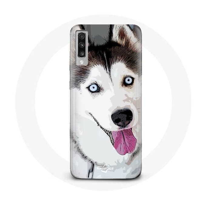 Hoesje voor Samsung Galaxy A70 Wit Siberische Husky Blauwe Ogen wit