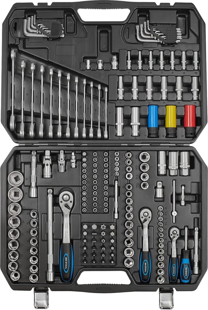 SW-Stahl 07635L dopsleutelset met omkeerbare moeren 1/4", 3/8", 1/2" / 176-delig/rateldoos/rateldoos/moerdoos/bitset