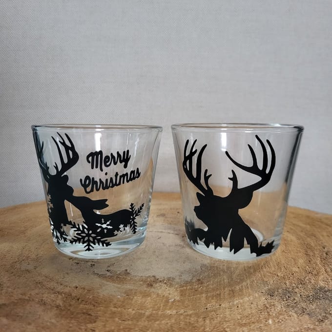 Set van 2 Theelichtjes - Kerst - Helder glas - Rendieren