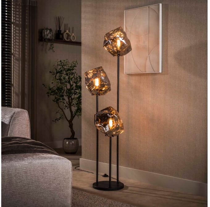 Vloerlamp Rock getrapt 3L - Chroom glas