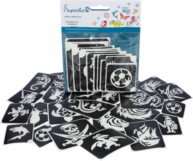 Superstar Glitter Tattoo Stencils XL Avontuur / Adventure 24 stuks (98811)