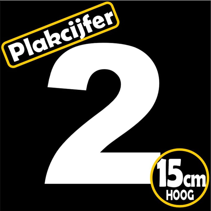 Jerma - Plakcijfer - 2 - sticker - 15 cm - Hoog - Wit - Plasticfolie - Zelfklevend - Binnen - Buiten