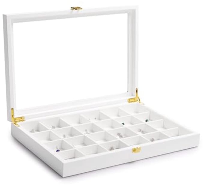 Stapelbare Sieradendoos met Leren Deksel - Organisator voor Sieraden met 24 Compartimenten