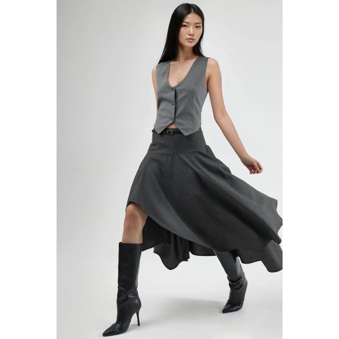 Geknoopte Hoge Taille Asymmetrische Midi Rok