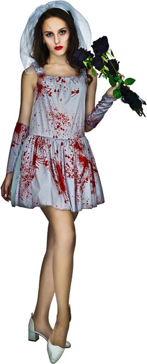 Kostuum Dames - Horrorbruid - Bebloede bruid - Carnaval kostuum dames - Maat S