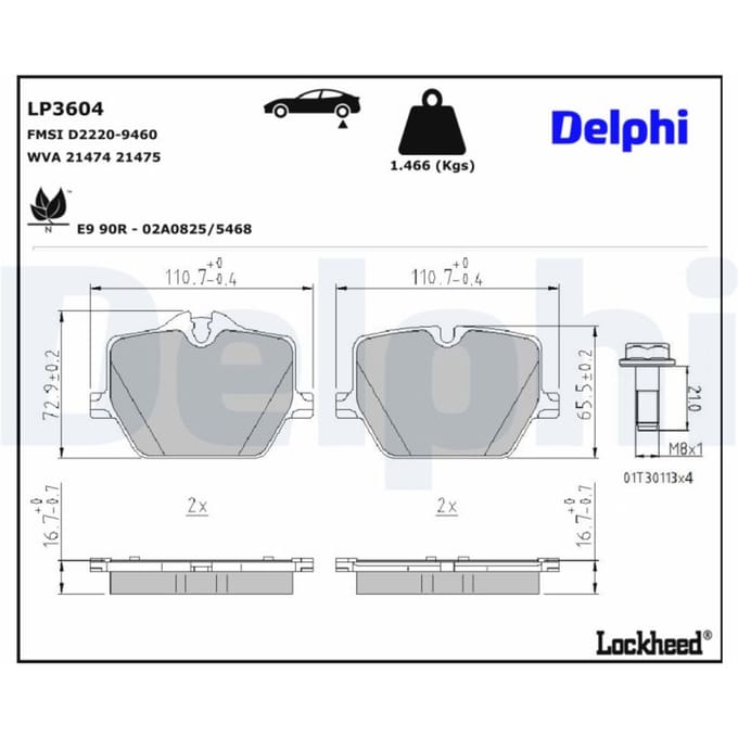 Remblokkenset, schijfrem DELPHI LP3604
