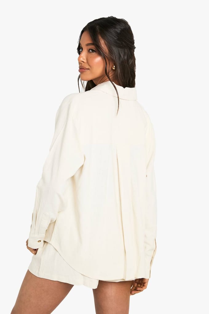 boohoo Dames Premium Linnen Oversized Hemd | Steen | Maat: 36