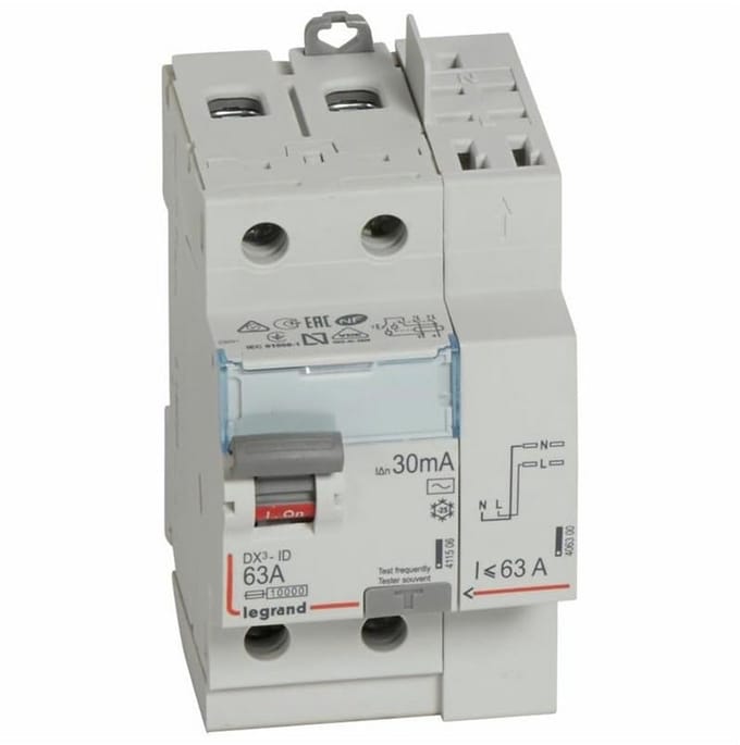 Differentiële schakelaar 2P 230V 30mA 63A voor stroomonderbreking en bescherming