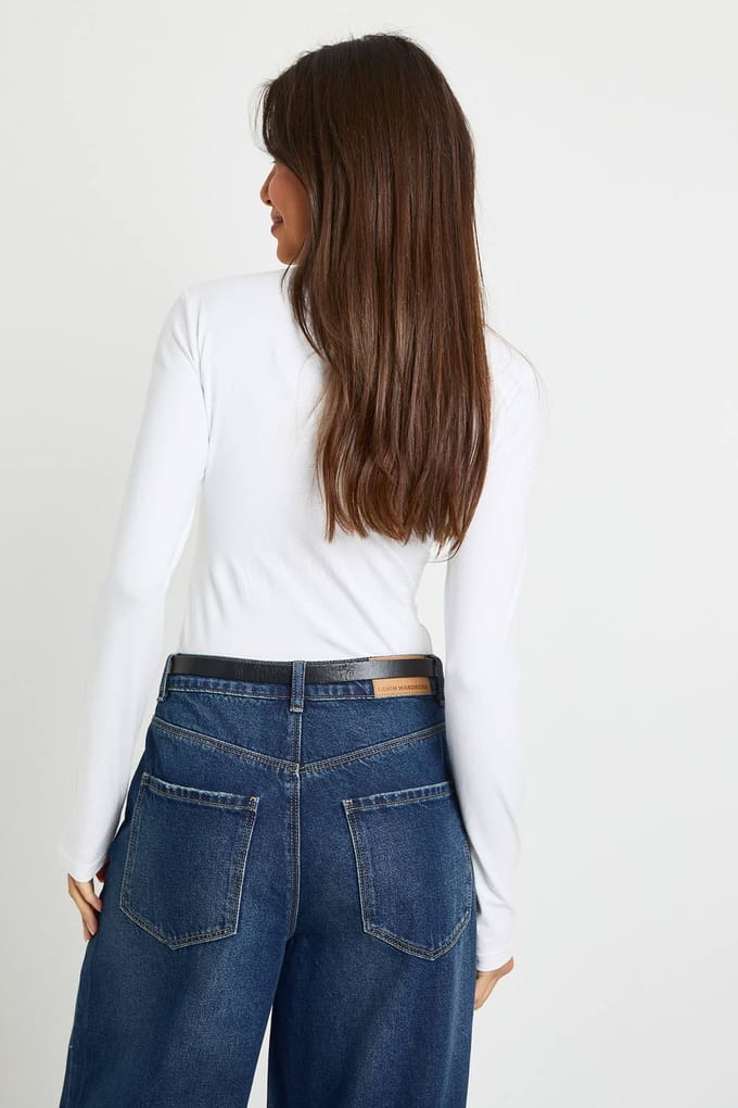 boohoo Dames Basis bodysuit met lange mouwen en ronde hals | Wit | Maat: 36