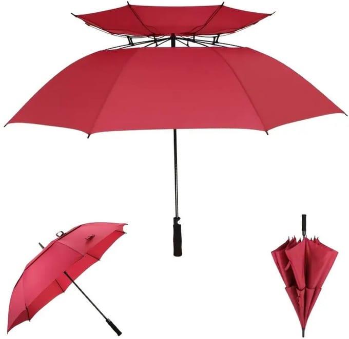 Nivard Moderne Golf Paraplu - Stormparaplu - Opvouwbaar - Windproof - Stormproef - UV Bescherming - Umbrella - Draagbaar - Rood