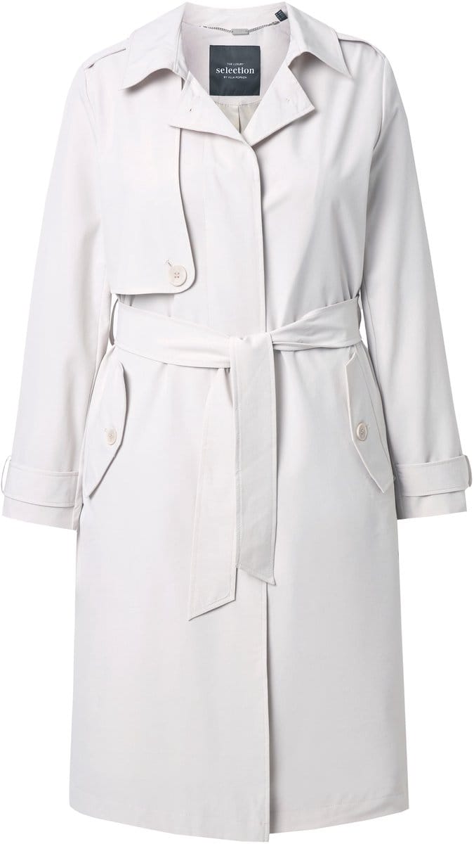 Ulla Popken - Dames - Trenchcoat A-lijn overhemdkraag strikceintuur - Grijsbeige - Maat 46+