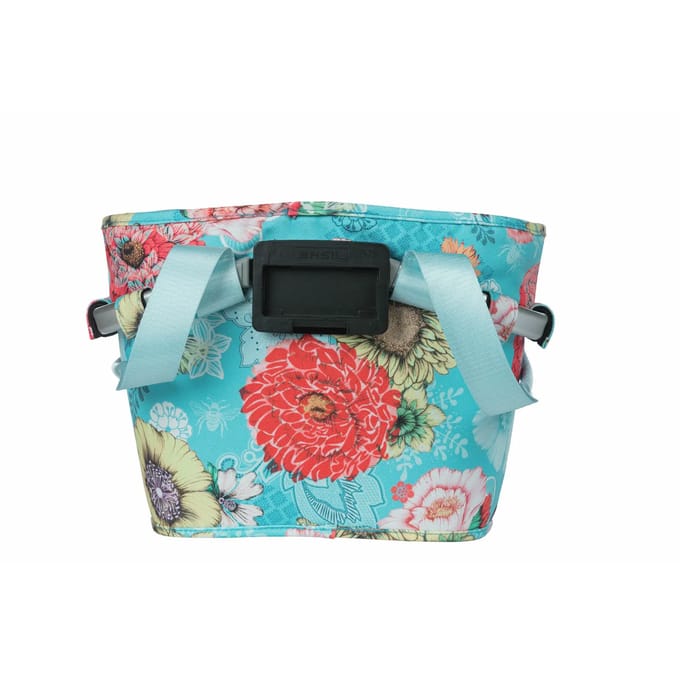 Waterdichte voorfietsmand gele bloemen met reflecterende Basil Bloom field klickfix