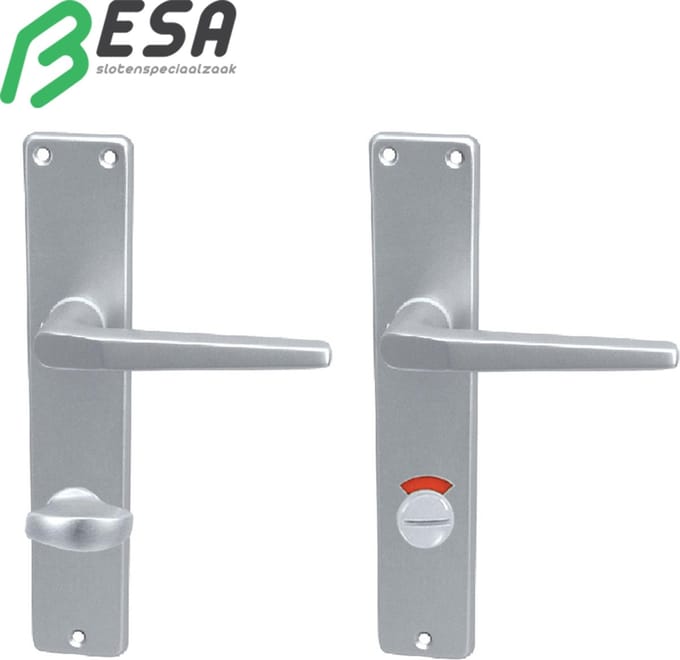 WC deurbeslag 72 rood/wit met krukkenpaar Zilver