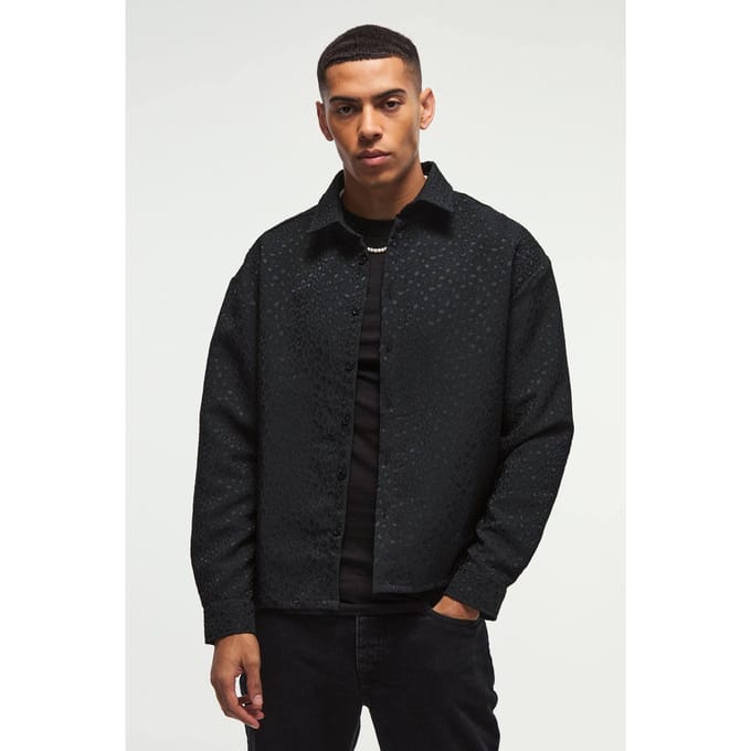 Oversized Leopard Jacquard Overshirt | Black | Size Medium