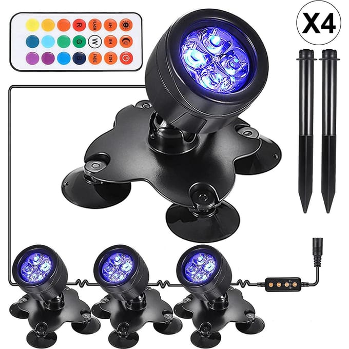 RGB onderwaterduiklamp lichtset met afstandsbediening, lijnbediening, draaibare verlichting US Plug & 4pcs
