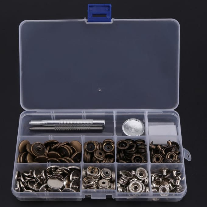 50 Sets Drukknopen Drukker Sluiting met Bevestigingsgereedschap voor Leer 201#17mm gray
