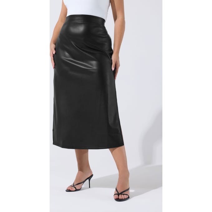 Limited Collection Lange Rok Van Imitatieleer Met Zijsplit In Zwart Size 48