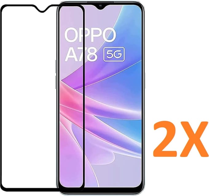 Volledige dekking Screenprotector Glas - Tempered Glass Screen Protector Geschikt voor: Oppo A78 5G - 2x