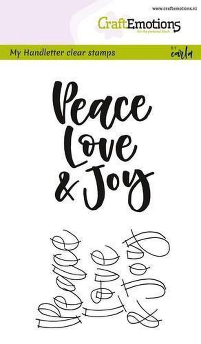 CraftEmotions stempel A6 - handletter - Peace Love... Engels