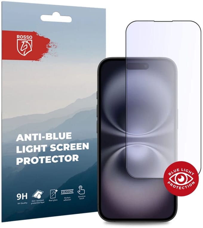 Rosso Anti-Blue Light Tempered Glass Geschikt voor Apple iPhone 16 - Case Friendly Screen Protector - Blauw Licht Filter