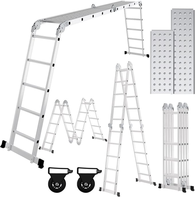 Aluminium multifunctionele ladder 6-in-1 5,8 m 4 x 5 treden met platform 150 kg