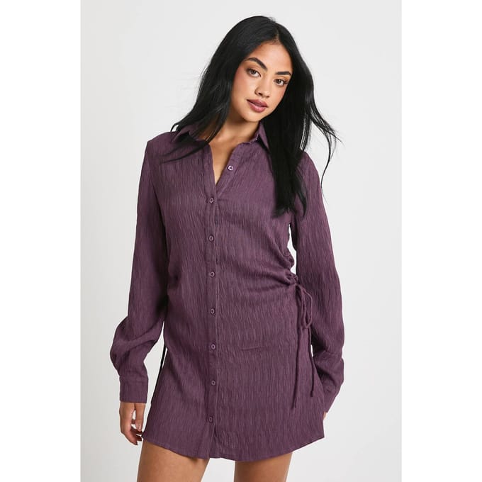 boohoo Dames Getextureerde geruched hemdjurk | Purple | Maat: 8