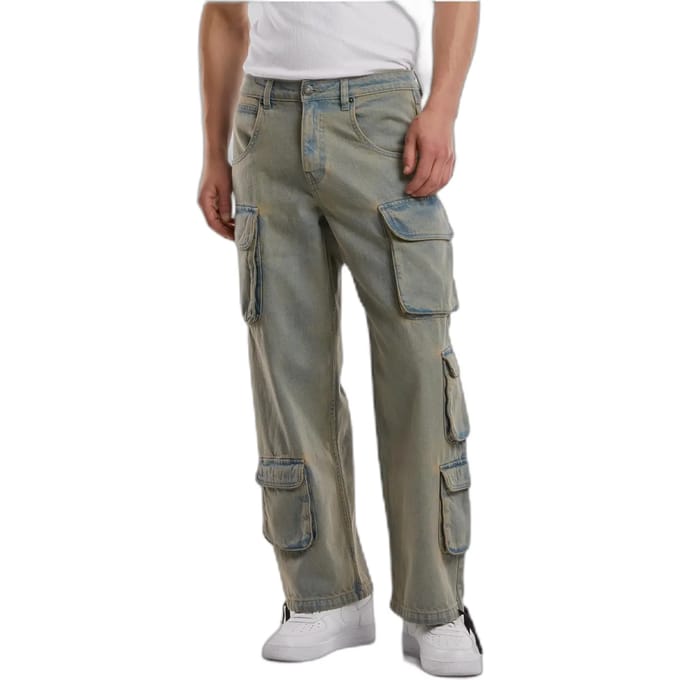 Urban Classics - Multi Pocket Denim Cargobroek - Taille, 31 inch - Blauw