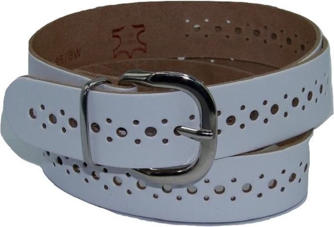 100% leer- 3 cm breed - Damesriem met gaatjes - wit - taillemaat 100 cm.