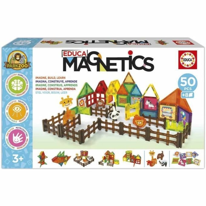 Magnetics Parc Zoo - Jeu de construction - EDUCA - 50 pieces magnétiques, 4 animaux, 8 cartes - Des 3 ans