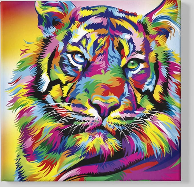 Vierkant Canvas Schilderij - Wilde Dier - Kleurrijke Tijger - 60x60x 2 cm
