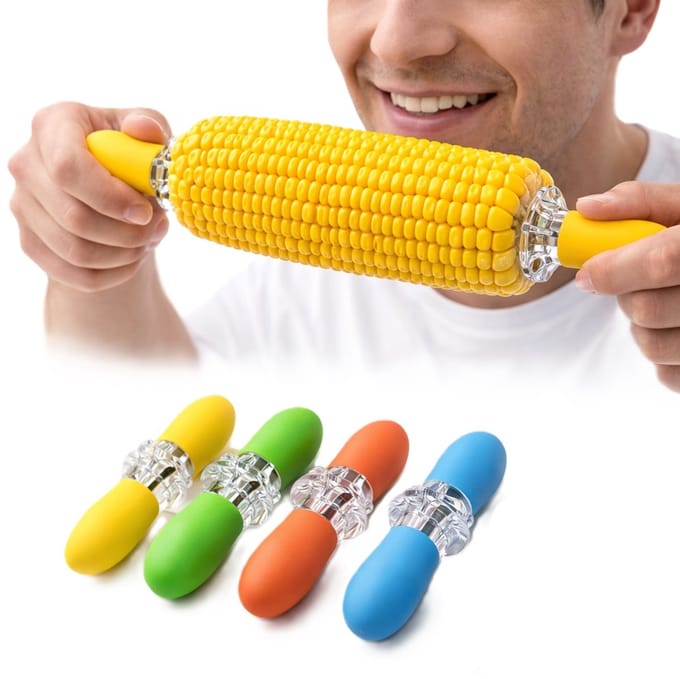8x Maïskolfhouders (4 Paar) – RVS BBQ Maisprikkers met Siliconen Handvat – Corn Holders – Maiskolf Vorkjes – BBQ Accessoires voor Grill, Picknick & Camping