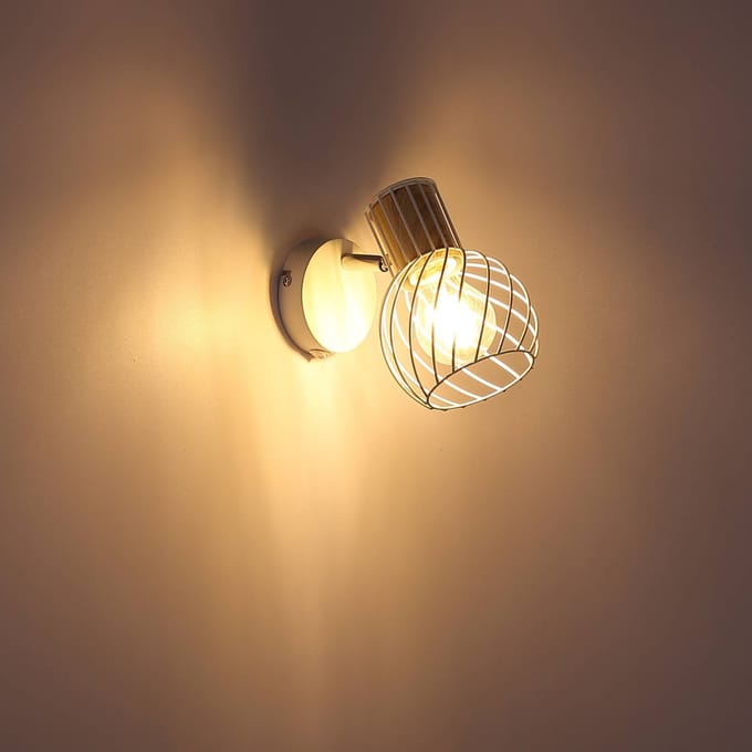 Globo Wandlamp Luise in wit met houtoptiek-fitting