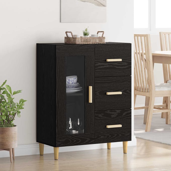 vidaXL - Dressoir - Zwart - Eiken - 69,5 - x - 34 - x - 90 - cm - Bewerkt - hout
