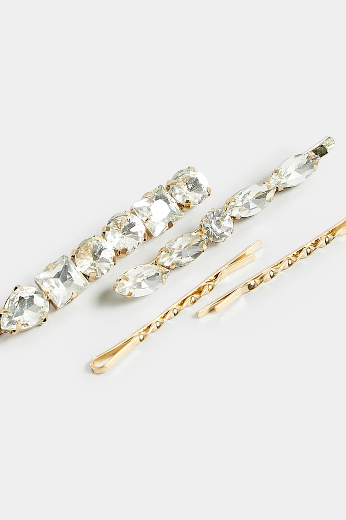 Yours Set Van Vier Paar Haarspelden Met Diamantjes In Goudsize One Size