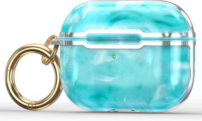Case cover - Apple Airpods 3 - groen zilver - siliconen marmer patroon