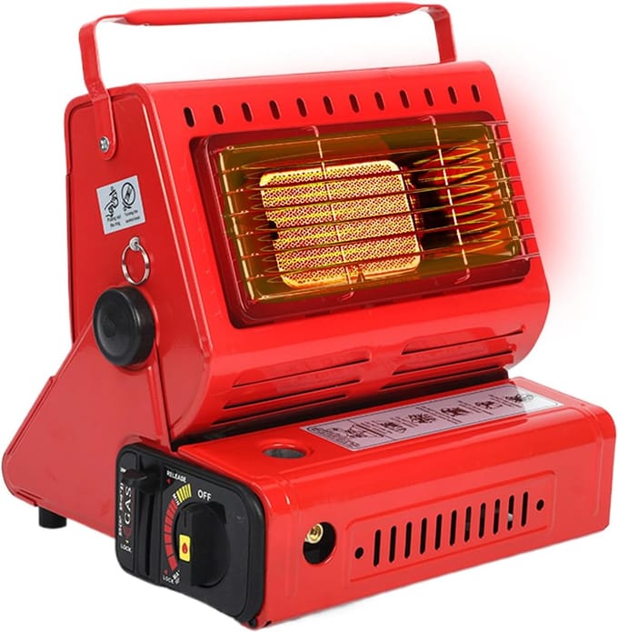 Draagbare Gaskachel - Compacte Verwarming - Kamperen en Buiten - Efficiënt en Veilig - 25x24x20cm - Rood